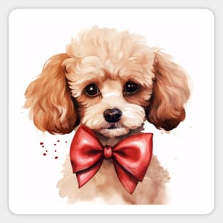 Cute Adorable Poodle Puppy Dog Wearing a Red Bow Tie Sticker